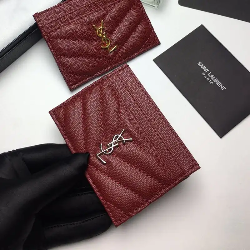 CHEAP Saint Laurent Monogram Card Case In Grained Matelasse Leather Burgundy Silver 0203