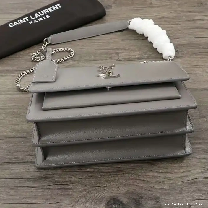 CHEAP Silver Medium Chain Leather Saint Laurent Sunset Grey Bag In 0214