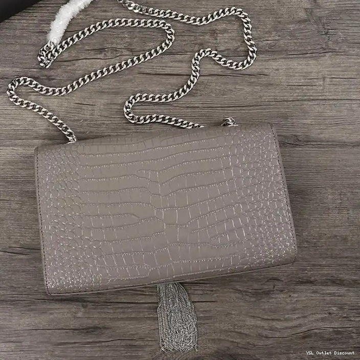 CHEAP Tassel In Grey Medium Shiny Crocodile Bag Leather with Embossed Chain Laurent Kate Saint Silver 0219