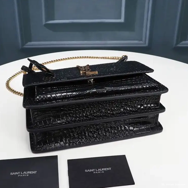 CHEAP Embossed Chain Gold Crocodile Leather Black Sunset Laurent Saint Medium In Bag 0222