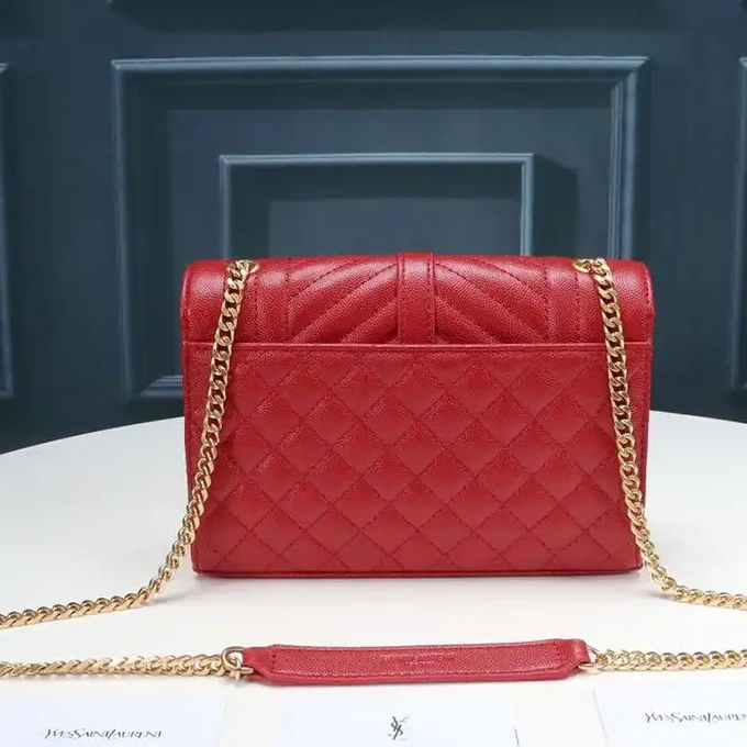 CHEAP Saint Red Envelope Chain Laurent Leather Mixed In Small Grained Gold Matelasse Bag 0210