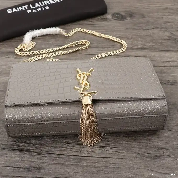 CHEAP Bag Leather Saint with Grey In Crocodile Kate Gold Shiny Embossed Laurent Tassel Chain Medium 0219