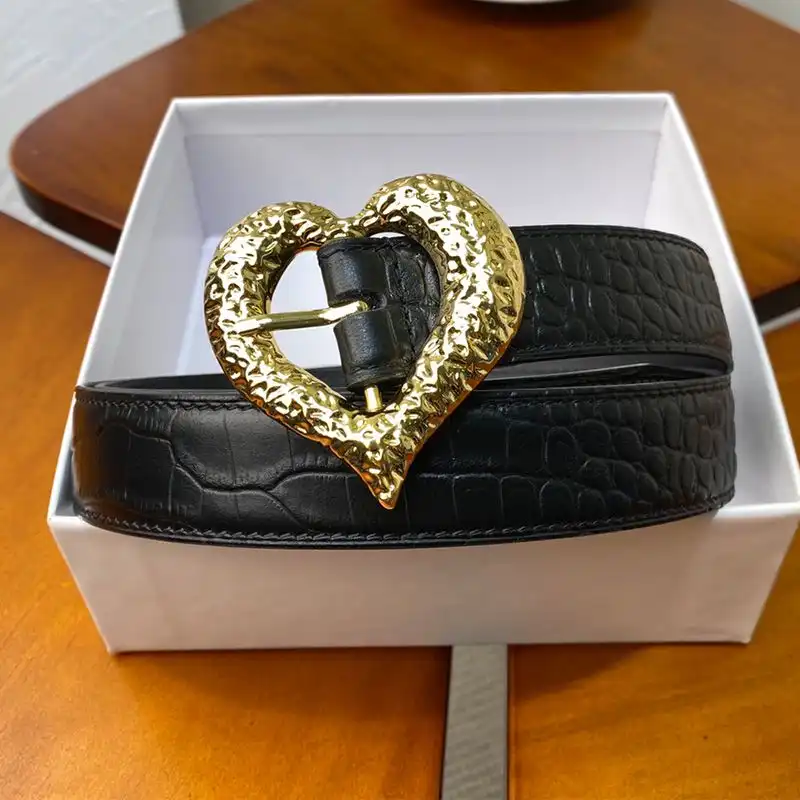 CHEAP Saint Laurent Heart Belt In Crocodile Embossed Leather Black Gold 0206