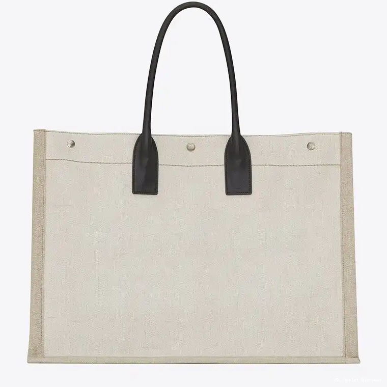 CHEAP Saint Tote Rive Gauche Leather In And White Linen Laurent 0224